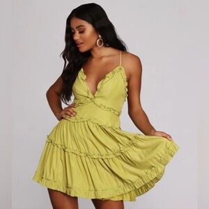 Green ruffled mini dress